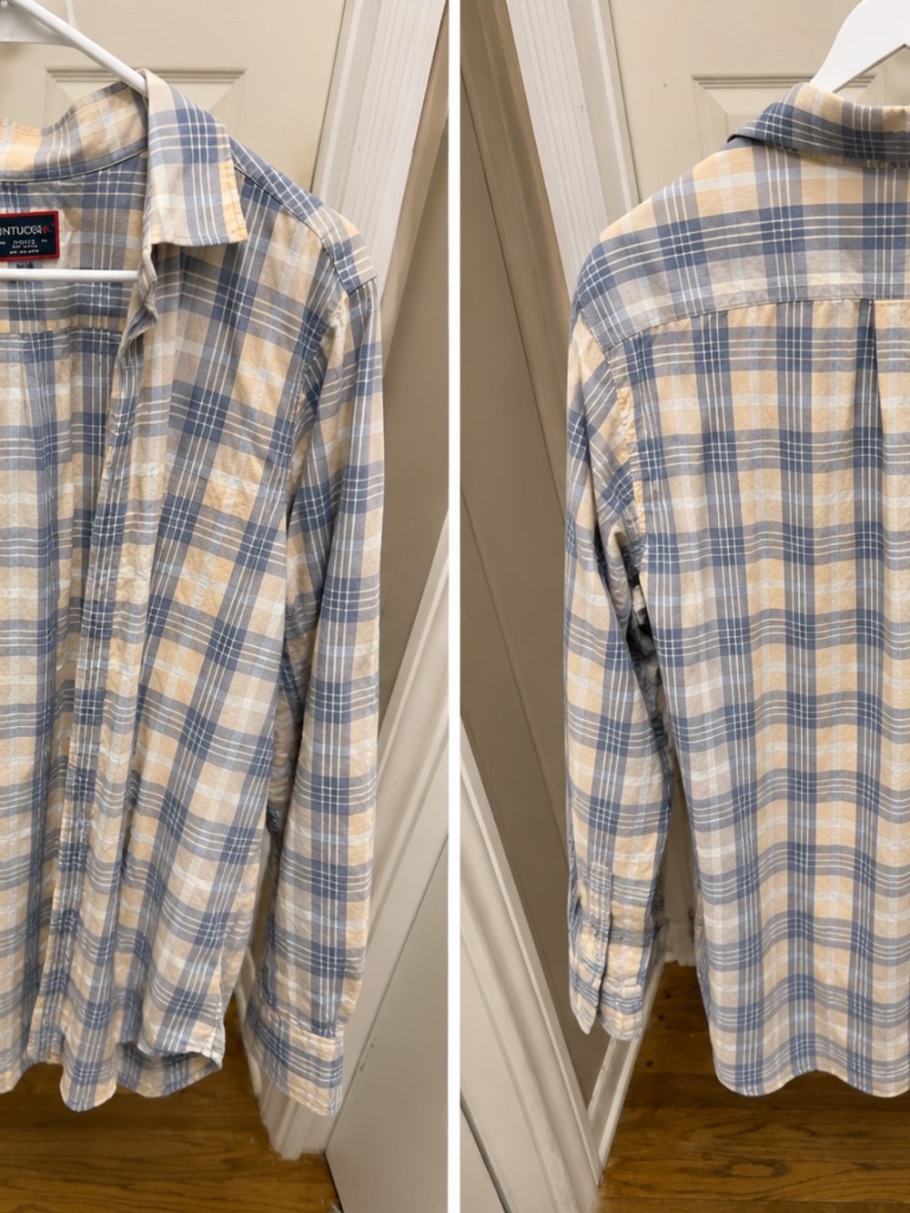 UNTUCKit Casual Plaid Button-Down Shirt in Blue and Cream